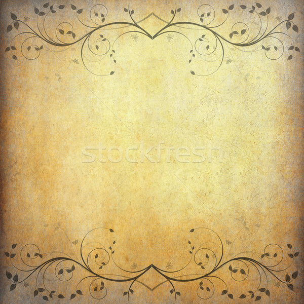 old grunge paper background with vintage flower and space stock photo ...