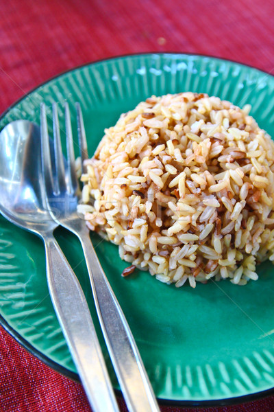 Plate of brown cooked rice from thailand Stock photo © happydancing