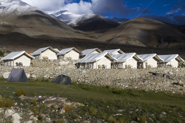 Tented tourist camp on lake pangong, Ladakh, India Stock photo © haraldmuc