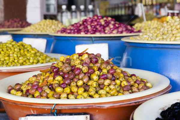 Aceitunas mercado Marruecos África verde África Foto stock © haraldmuc