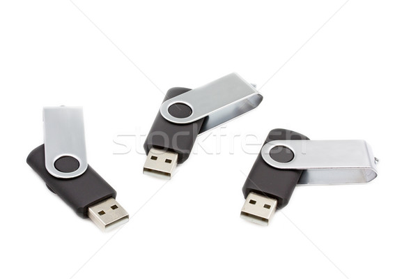 Foto stock: Tres · portátil · usb · flash · blanco · memoria