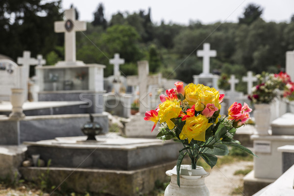 пластиковых цветы греческий кладбище мелкий Сток-фото © haraldmuc