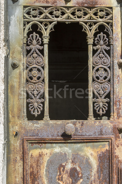 Zardzewiałe starych żelaza drzwi farby tle Zdjęcia stock © haraldmuc
