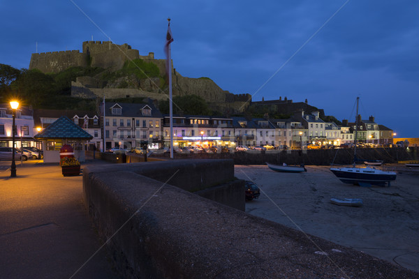 Gorey with Mont Orgueil Castle at night Stock photo © haraldmuc