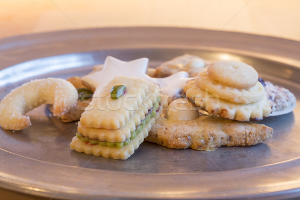 Stock photo: Selection of Christmas cookies on a tin plate