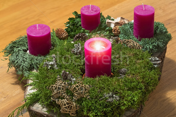 Stock foto: Aufkommen · Kranz · ein · Brennen · Kerze · Tabelle