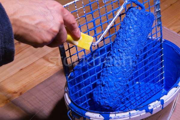 Stock photo: Blue paint in a bucket