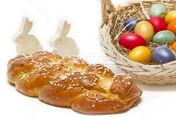 Home made sweet braided bread with easter bunnies Stock photo © haraldmuc
