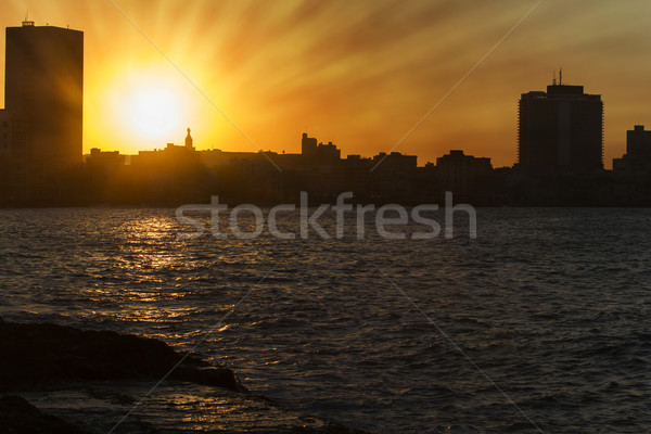 Havanna Kuba sziluett naplemente város óceán Stock fotó © haraldmuc