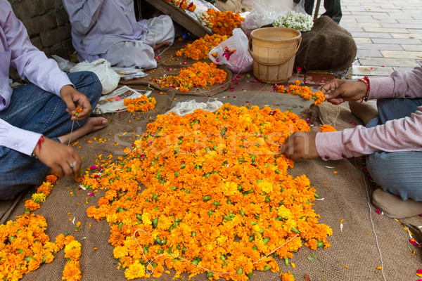 Producing flower decoration in Delhi, India Stock photo © haraldmuc
