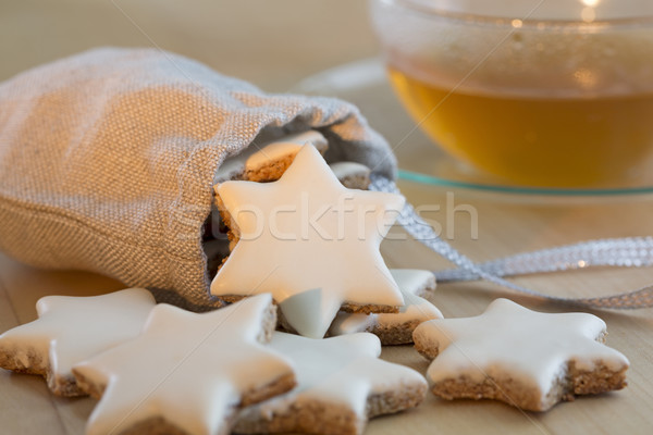 Cinnamon stars christmas cookies and tea cup Stock photo © haraldmuc