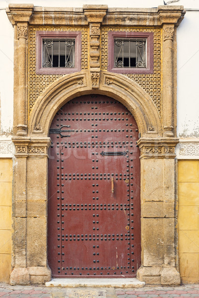 Orientalny drzwi Maroko Afryki drewna tle Zdjęcia stock © haraldmuc