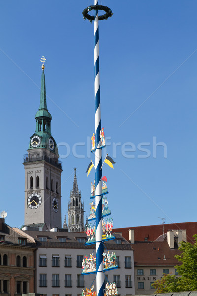Traditional bavarian maypole at the 'Viktualienmarkt' market in Munich Stock photo © haraldmuc