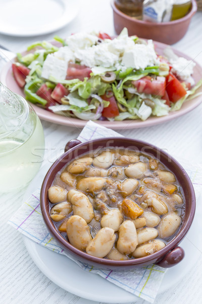 Stock photo: Broad beans in a bowl and greek sald, Greece