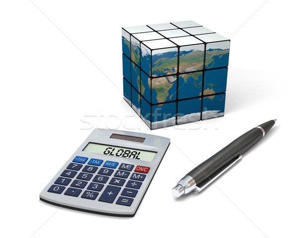 Global de negócios calculadora caneta modelo terra negócio Foto stock © Harlekino