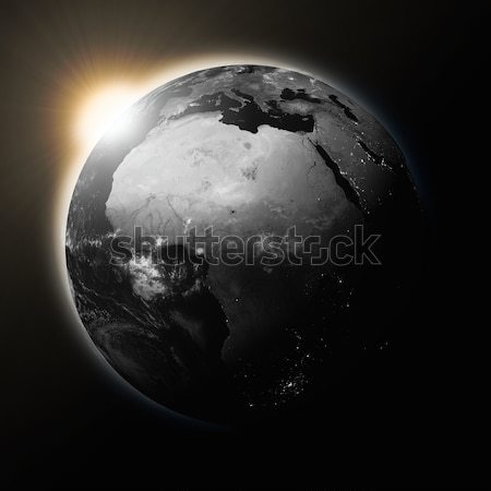 Sun over Africa on dark planet Earth Stock photo © Harlekino