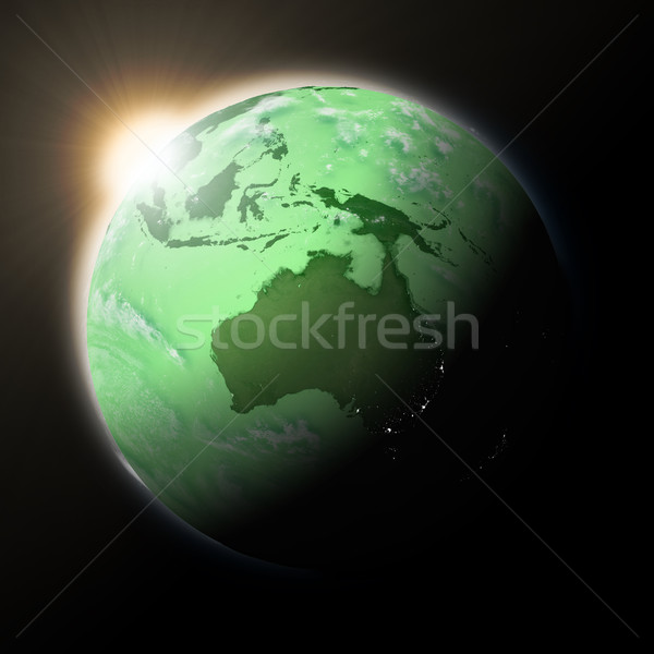 Sun over Australia on green planet Earth Stock photo © Harlekino