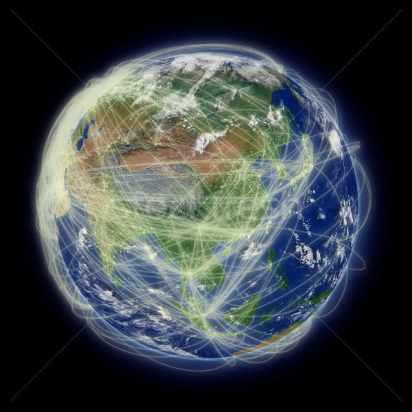 Reţea Asia zbor albastru Planet Earth izolat Imagine de stoc © Harlekino