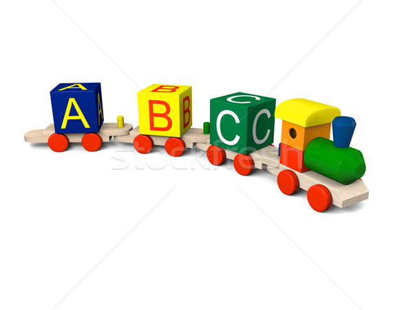 Speelgoed trein 3d illustration kleurrijk houten speelgoed alfabet Stockfoto © Harlekino