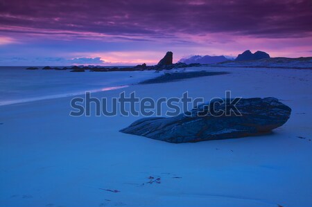 Medianoche sol escénico playa de arena Noruega Foto stock © Harlekino