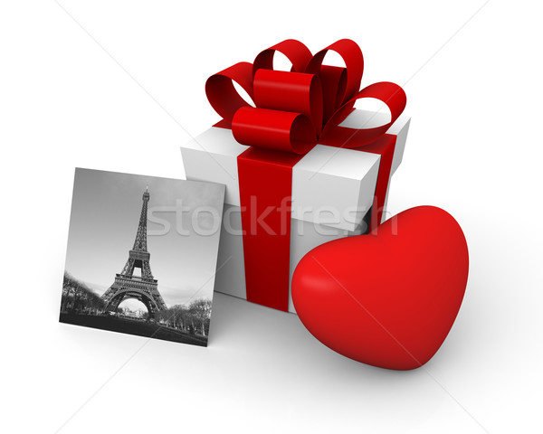 Valentine's Day gift box with a big red heart and Eiffel Tower Stock photo © Harlekino