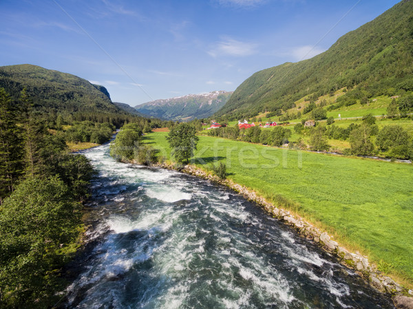 Folyó Norvégia festői légifelvétel zöld völgy Stock fotó © Harlekino