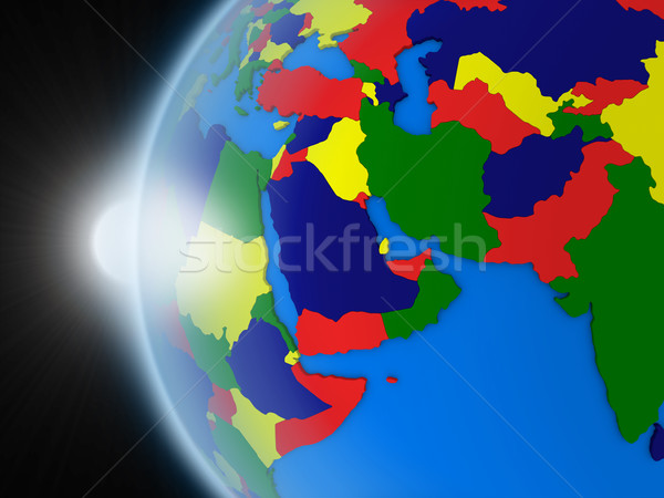 Naplemente Közel-Kelet régió űr Föld politikai Stock fotó © Harlekino