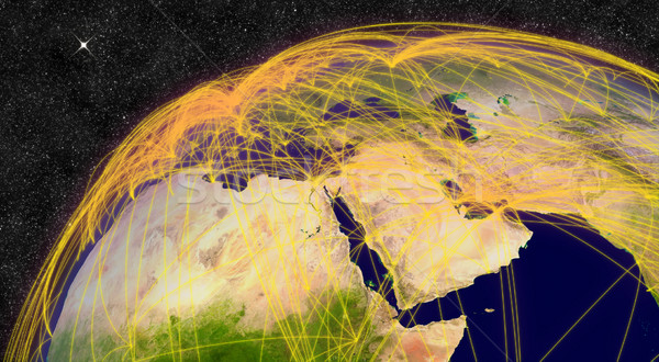 Vliegreizen midden oosten netwerk communie afbeelding wereld Stockfoto © Harlekino
