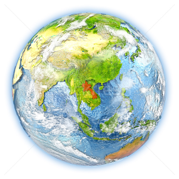Foto stock: Laos · terra · isolado · vermelho · planeta · terra · ilustração · 3d