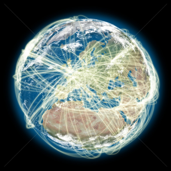 Welt Europa Ansicht Planeten Erde Verbindungen Städte Stock foto © Harlekino