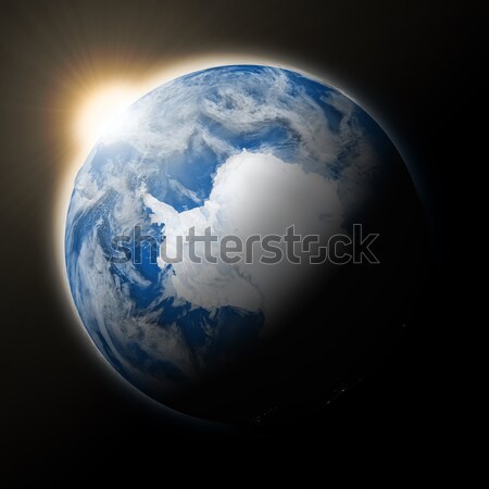 [[stock_photo]]: Soleil · planète · terre · bleu · isolé · noir