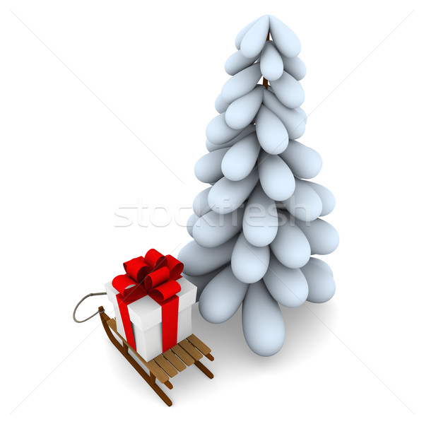 Navidad presente blanco árbol de navidad trineo aislado Foto stock © Harlekino