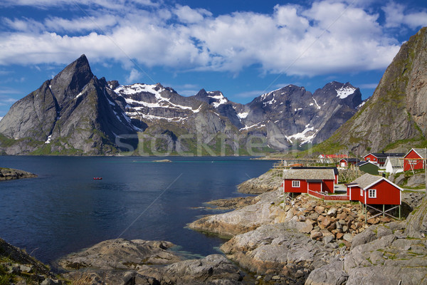 Fishing village by fjord Stock photo © Harlekino