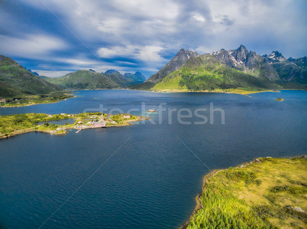 Fjord with church on Lofoten Stock photo © Harlekino