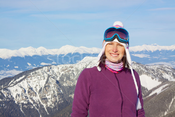 Smiling girl with winter panorama Stock photo © Harlekino