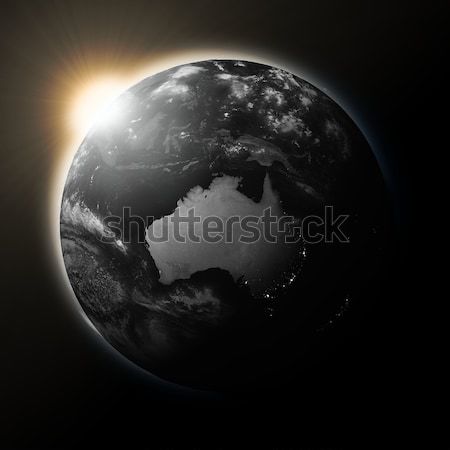 Sun over South America on dark planet Earth Stock photo © Harlekino