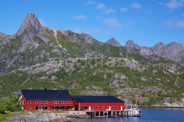 Fischerei Hafen charakteristisch rot Inseln Norwegen Stock foto © Harlekino