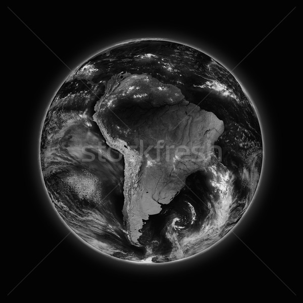 Stock photo: South America on dark planet Earth