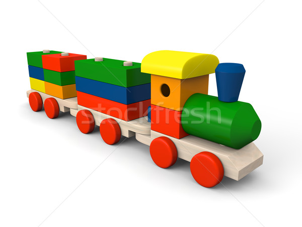 Houten speelgoed trein 3d illustration kleurrijk hout model Stockfoto © Harlekino