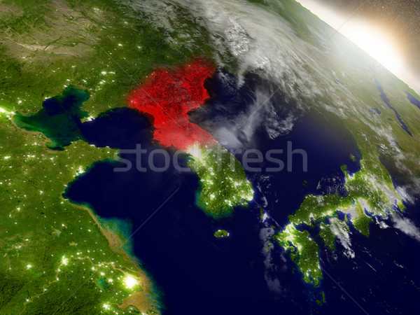 North Korea from space highlighted in red Stock photo © Harlekino