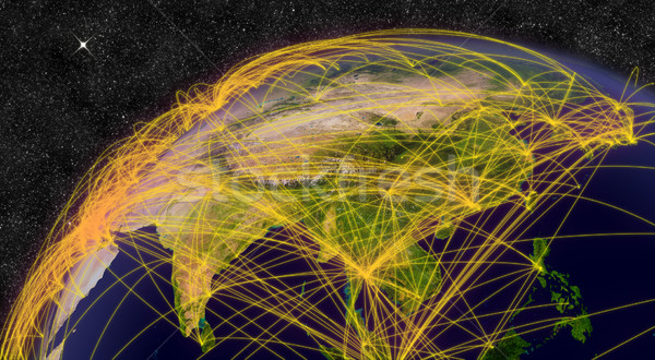 Vliegreizen asia netwerk communie afbeelding wereldbol Stockfoto © Harlekino
