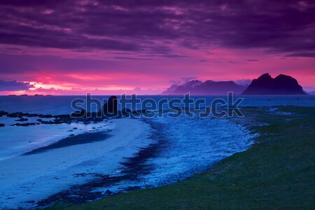 真夜中 太陽 絵のように美しい パノラマ 白砂 ビーチ ストックフォト © Harlekino