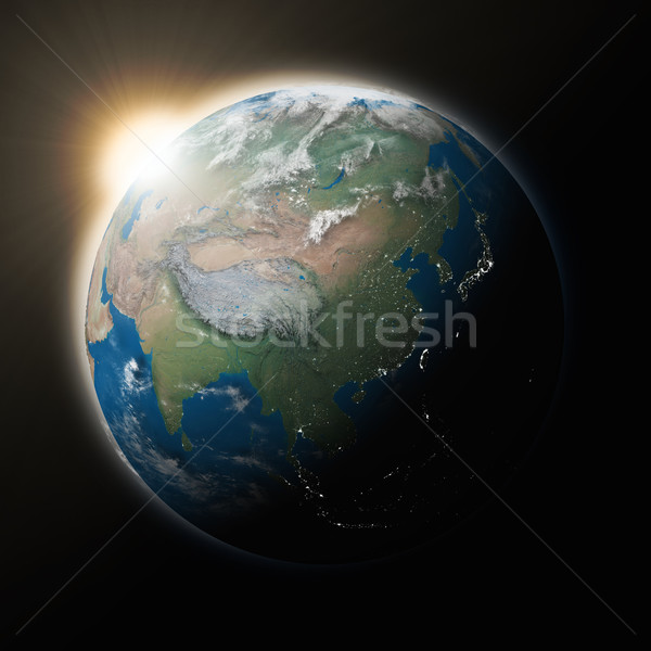 Soare Planet Earth albastru izolat negru Imagine de stoc © Harlekino