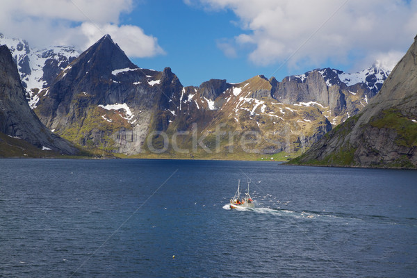 Fishing boat in fjord Stock photo © Harlekino