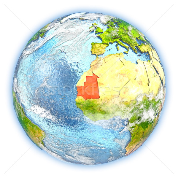 Imagine de stoc: Mauritania · pământ · izolat · roşu · Planet · Earth · ilustrare · 3d