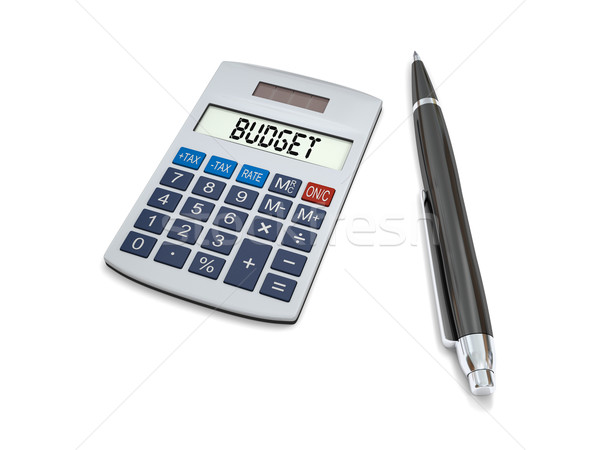 Költségvetés költségvetést készít számológép toll fehér pénzügy Stock fotó © Harlekino