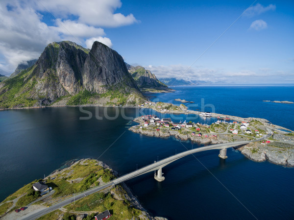 Légifelvétel festői halászat falu szigetek Norvégia Stock fotó © Harlekino