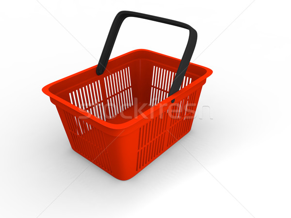 Stock fotó: Bevásárlókosár · 3d · illusztráció · üres · piros · műanyag · vásárlás