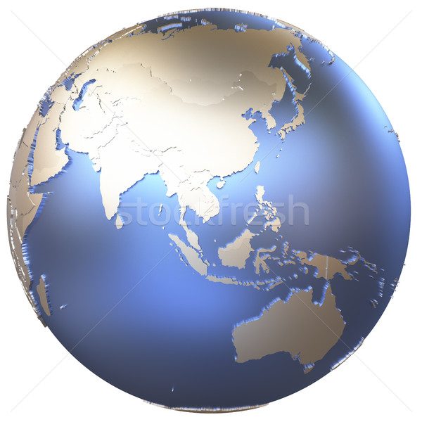 Asia on metallic Earth Stock photo © Harlekino