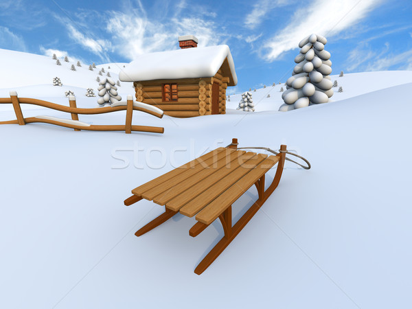Tél festői díszlet fülke szánkó égbolt Stock fotó © Harlekino